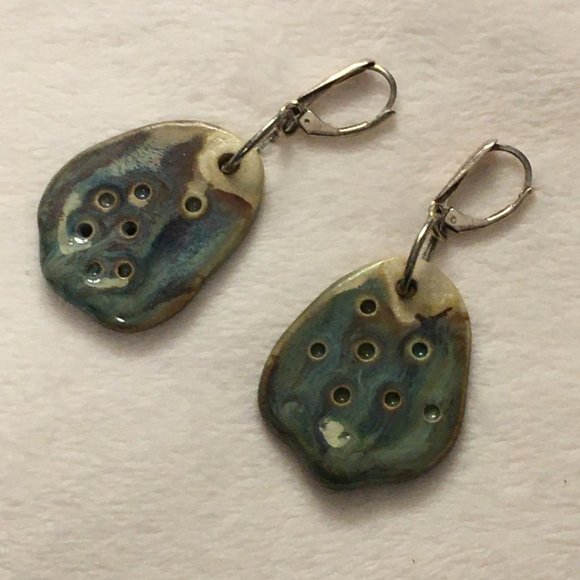 Handmade Clay and Glaze Riverstone Drop Earrings - Picture 4 of 12